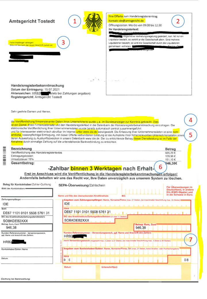 Abbildung einer Fake-Rechnung mit Hinweisen